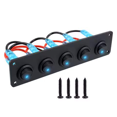Automobilio 5 mygtukų ON/OFF jungiklių skydelis su mėlynu LED 12V/24V