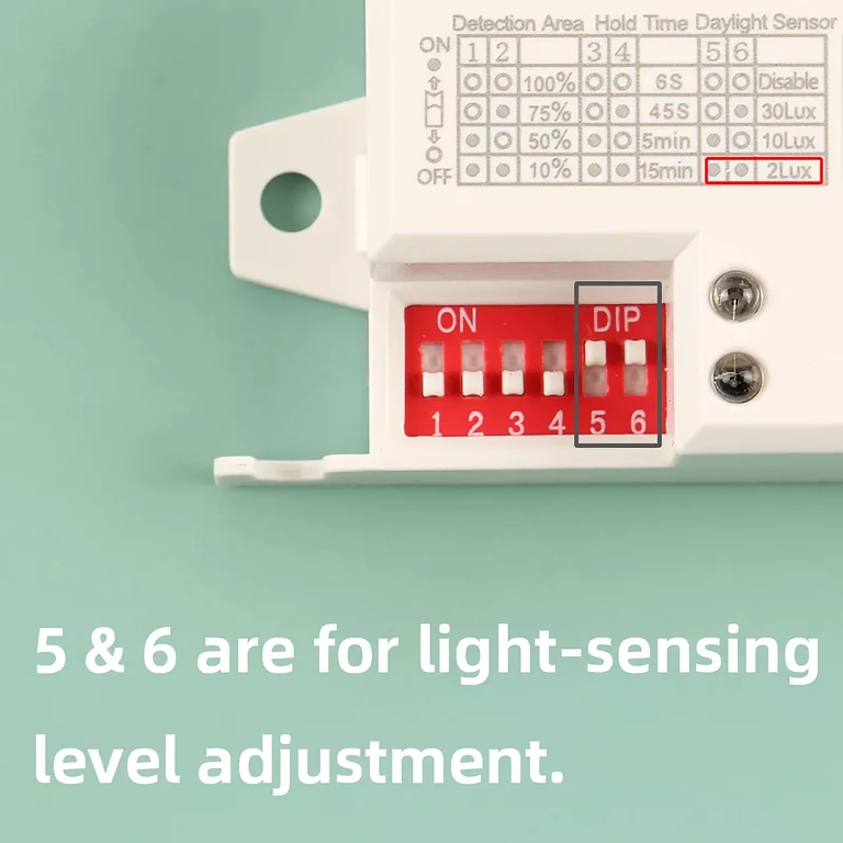 Šviesos slenksčio selektorius nuo 2 iki 2000 lux auštos jutikliui