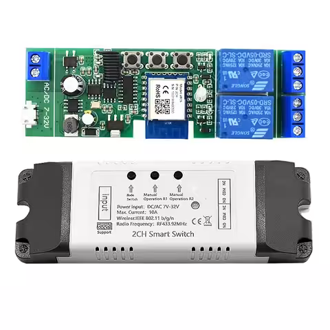 WiFi protinga 2 kanalų relė 5V–24V – suderinama su Tuya Smart Life