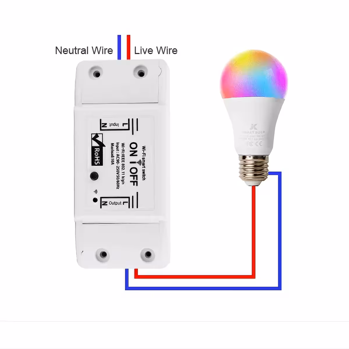 Elektrinė schema ir instrukcija smart relės su 1 kanalu prijungimui