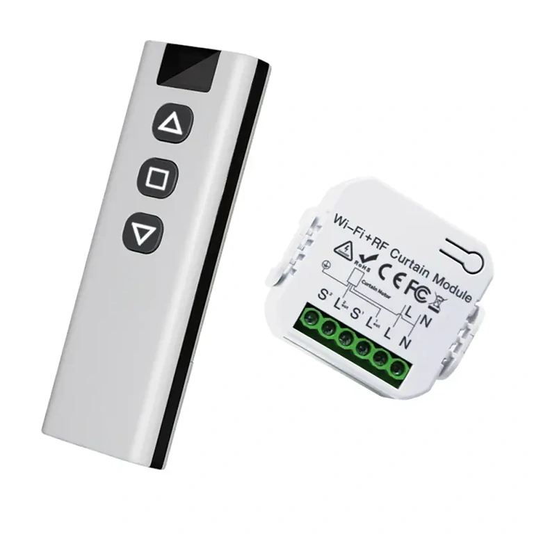 Detalė su išmaniuoju nuotolinio valdymo pultu užuolaidoms, žaliuzėms ar ritinėliams