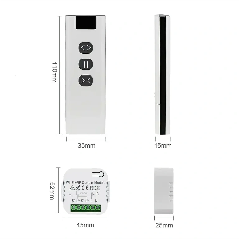 Visos rinkinio dalys: valdiklis, nuotolinio valdymo pultas ir laikiklis