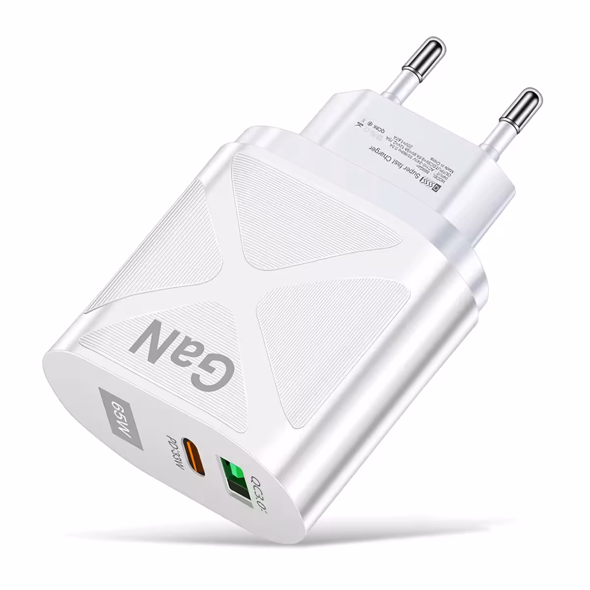 Baltas sieninis įkroviklis, kompaktiškas, su GaN technologija ir didelės galios