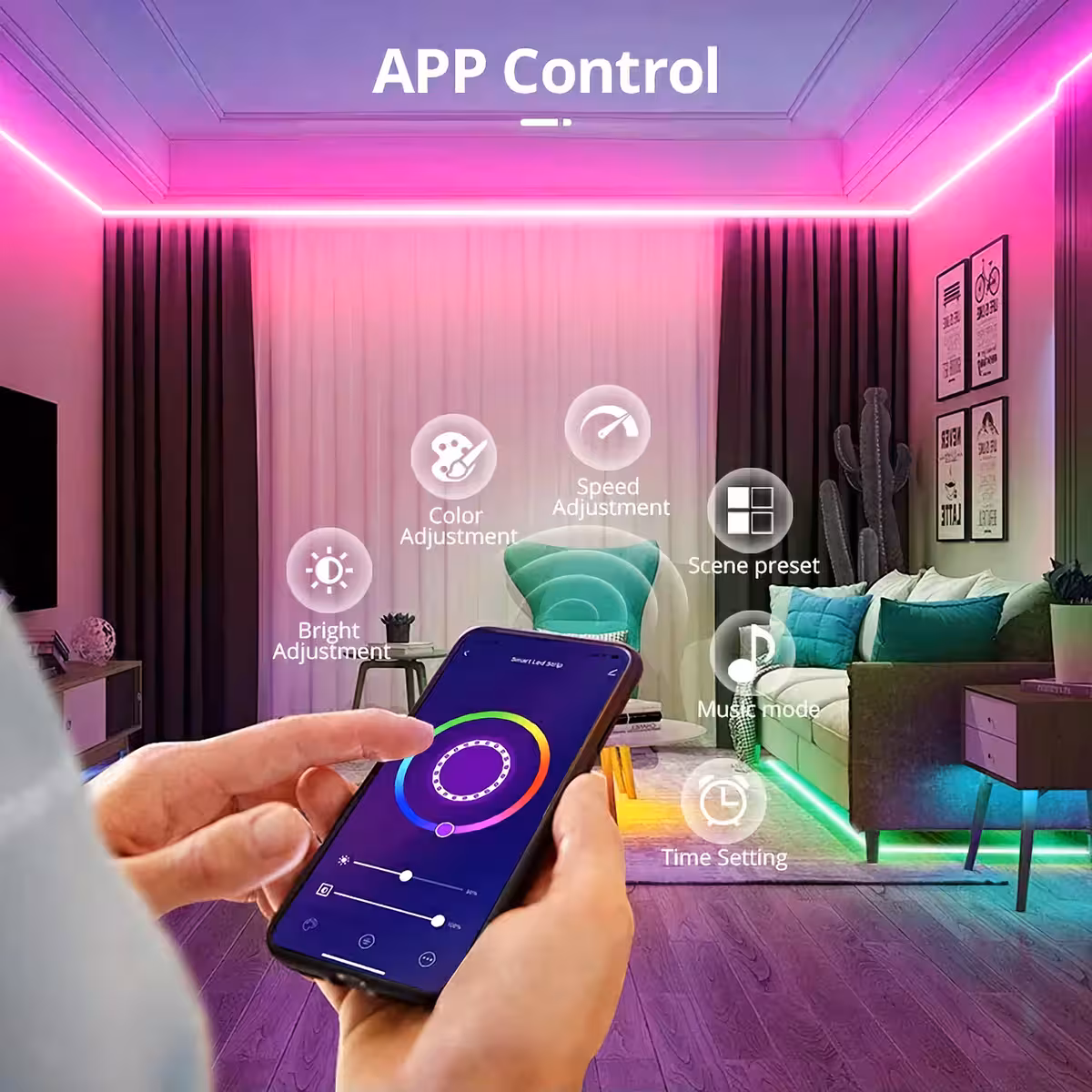 LED valdiklis sinchronizuotas su muzika, puikiai tinka vakarėliams ir gyvai atmosferai