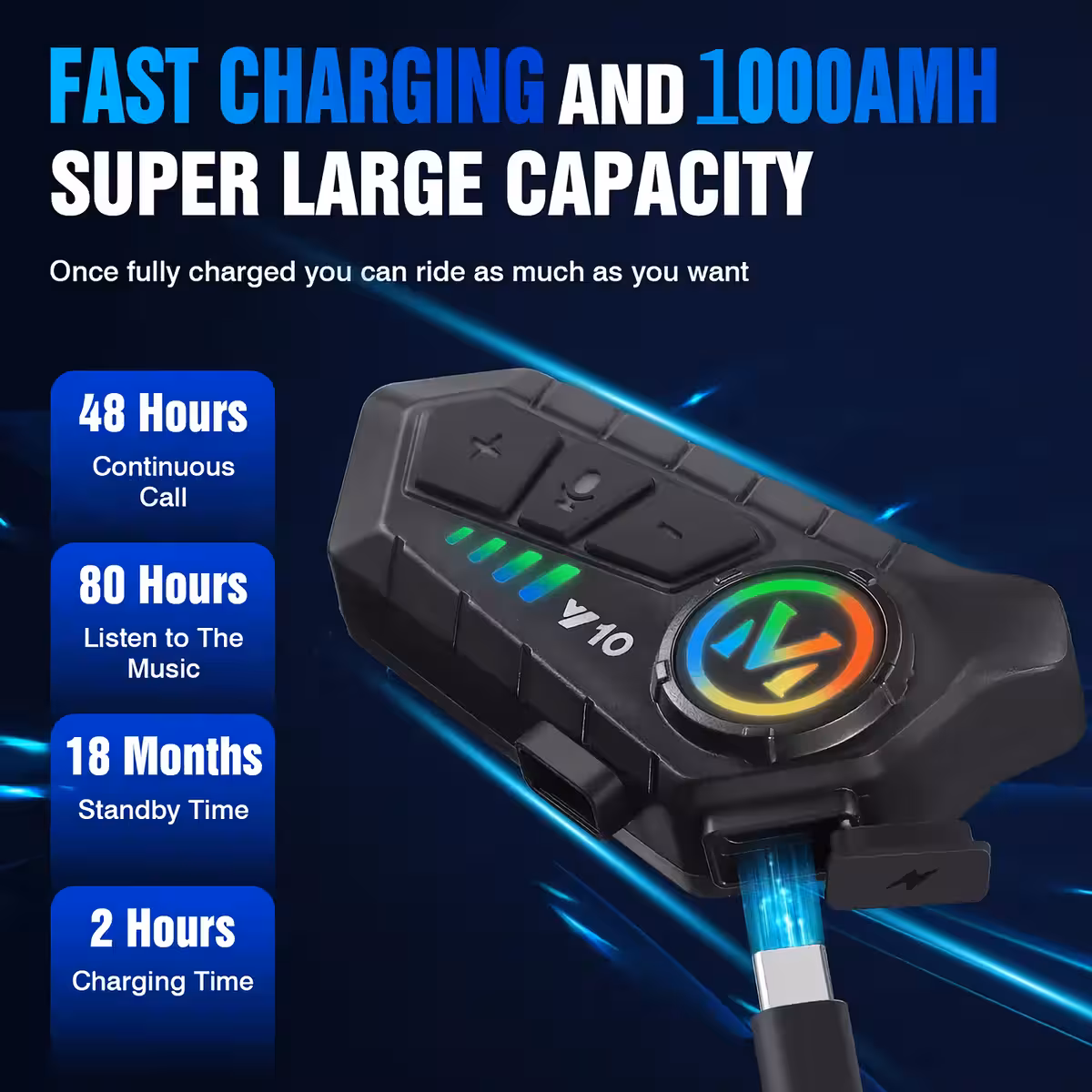 Motociklo interkomo sistema su iki 32 valandų autonomija