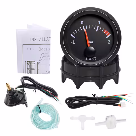 Turbo Boost slėgio manometras 2 Bar – turbo manometras 52mm su indikatoriumi ir montavimo laikikliu