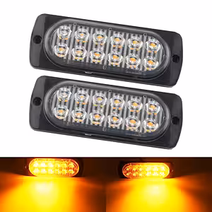 Geltoni LED stroboskopai automobiliui 12V–24V – profesionalūs blyksniai grotelėms, bamperiams, sunkvežimiams, ATV, automobiliams