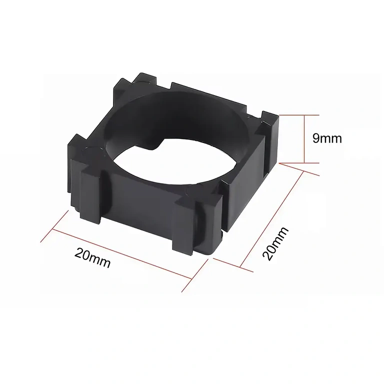 Techninė modulinio 18650 baterijų laikiklio matmenų schema