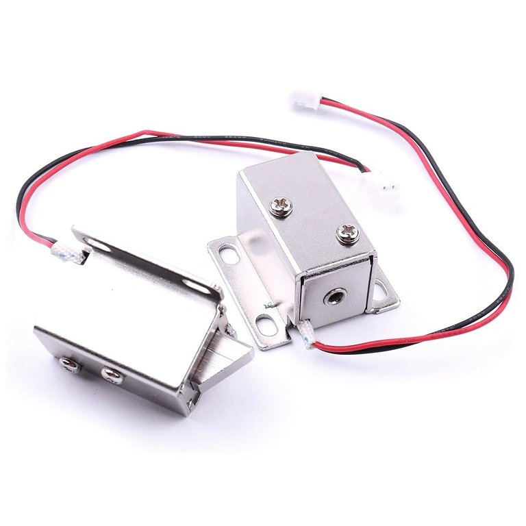 Dvi 12V elektromagnetinės spynos parodytos iš priekio