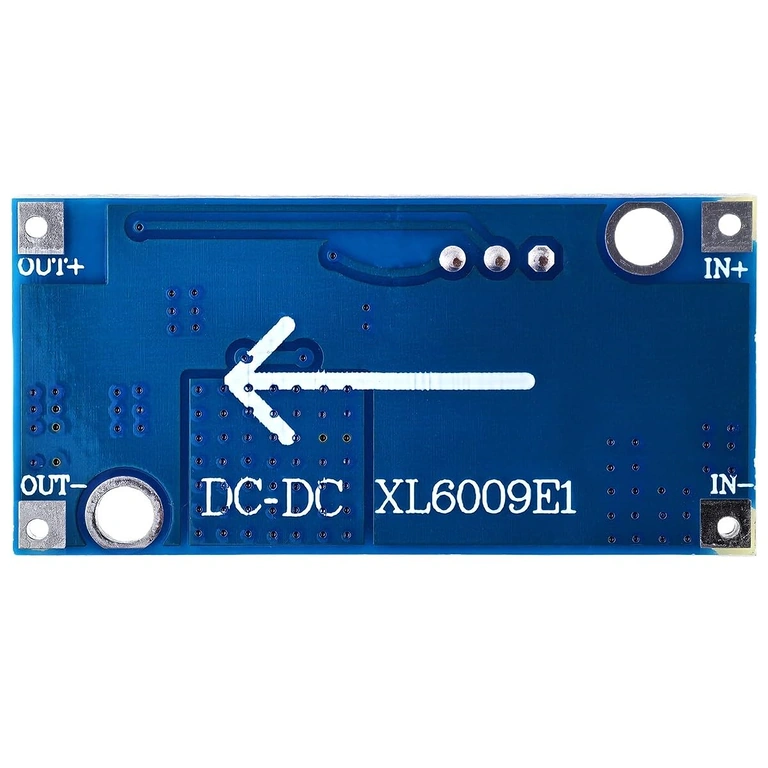 Aiškus XL6009 maitinimo modulio galinės pusės vaizdas