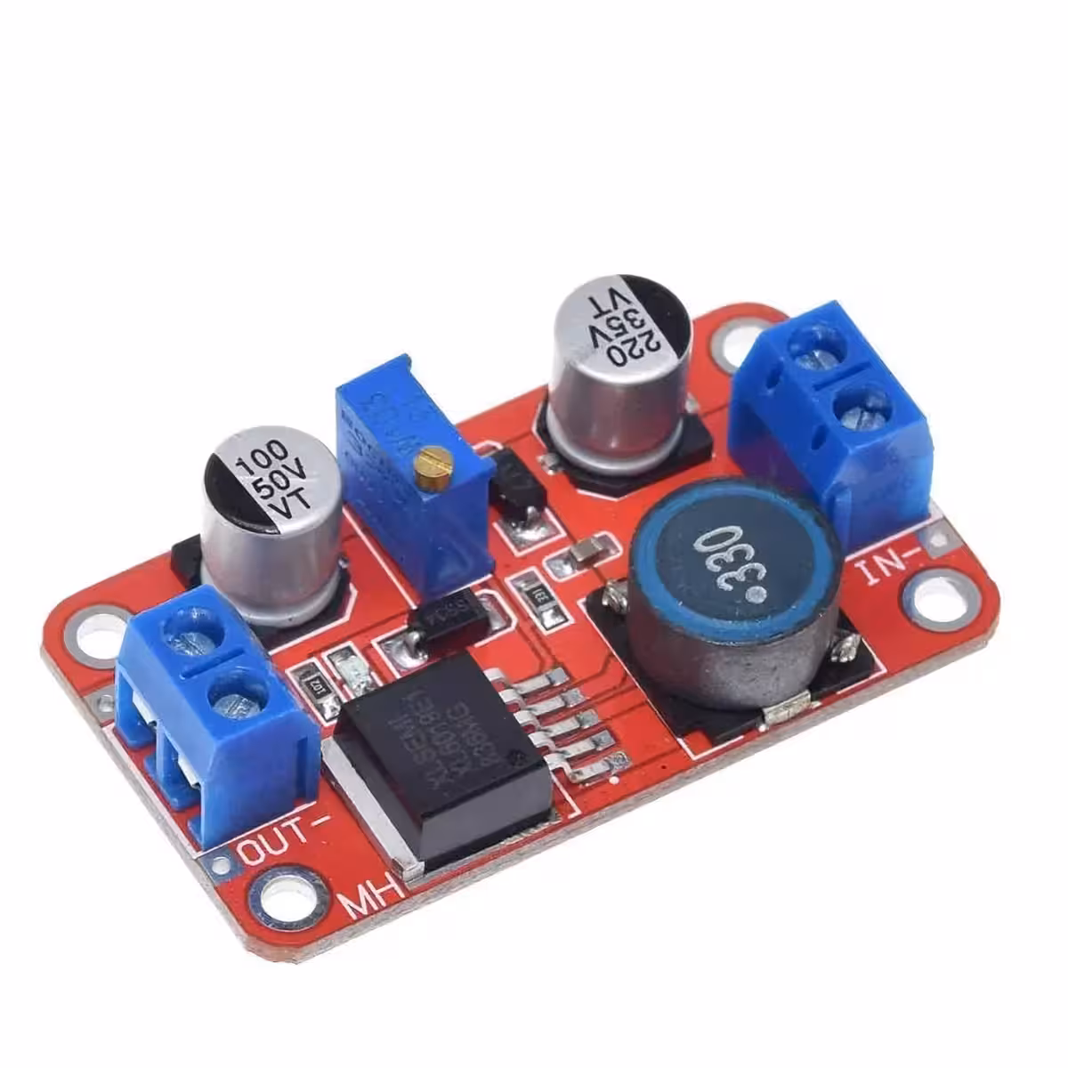 XL6019 DC-DC Boost Converter matomas iš šoninio kampo