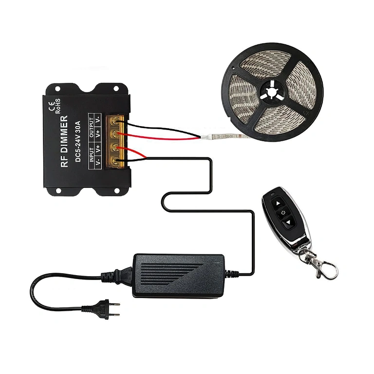 LED juostos DC 5V 12V 24V 30A dimmerio jungčių schema