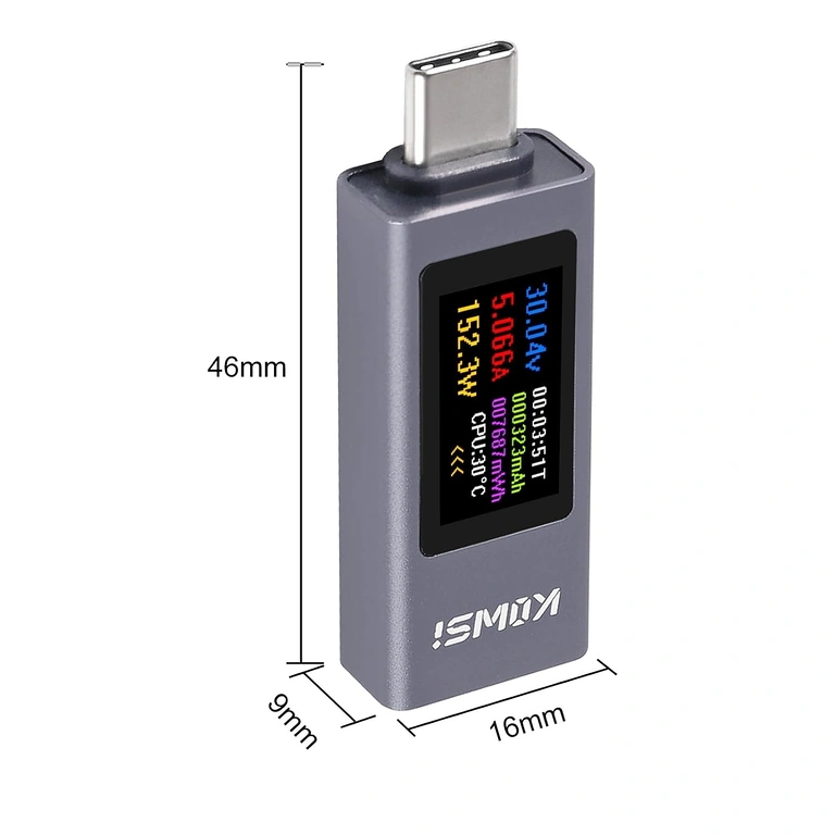 KWS-2302C šoninis kampas USB C testeris KWS-2302C – šoninis vaizdas