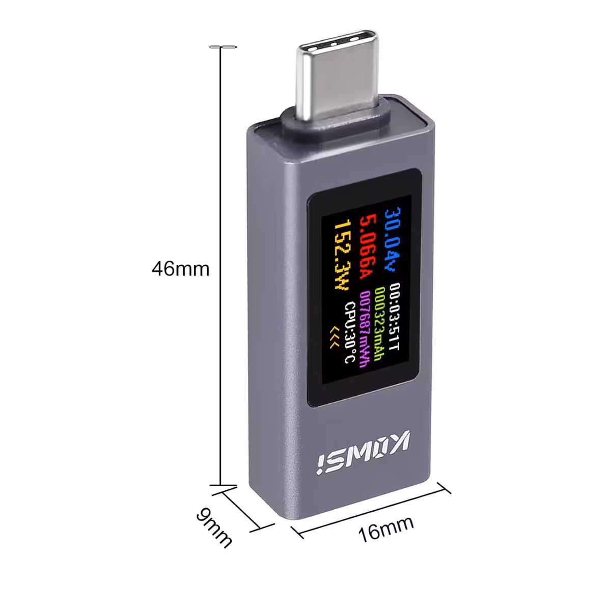 USB C testeris KWS-2302C – šoninis vaizdas