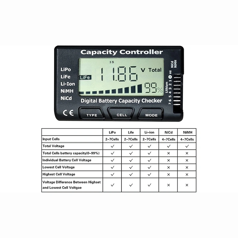 2-7S Li-Ion, LiPo, LiFe skaitmeninis testeris, didelis tikslumas
