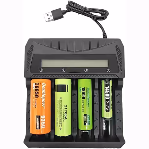 Universalus 18650 akumuliatorių įkroviklis – Li-ion AA AAA 3.7V įkroviklis, 4 lizdai, LCD ekranas ir USB-C maitinimas