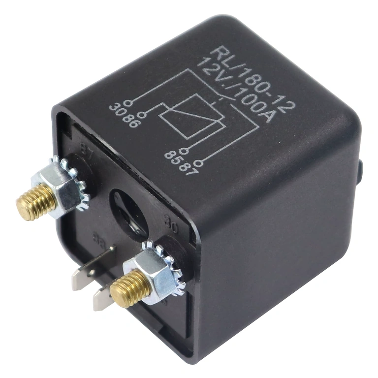 Automobilio relė 12V 100A, šoninė peržiūra, kompaktiškas korpusas