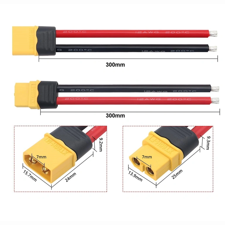 XT60 jungties matmenys XT60 moteriško ir vyriško jungties matmenų schema