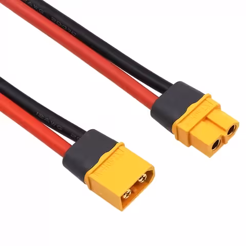 XT60 moteriškas + vyriškas jungtis su storu 12AWG 30 cm kabeliu – XT60H kištukas didelės talpos baterijoms