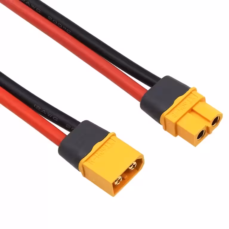 XT60 moteriškas + vyriškas jungtis su storu 12AWG 30 cm kabeliu – XT60H kištukas didelės talpos baterijoms