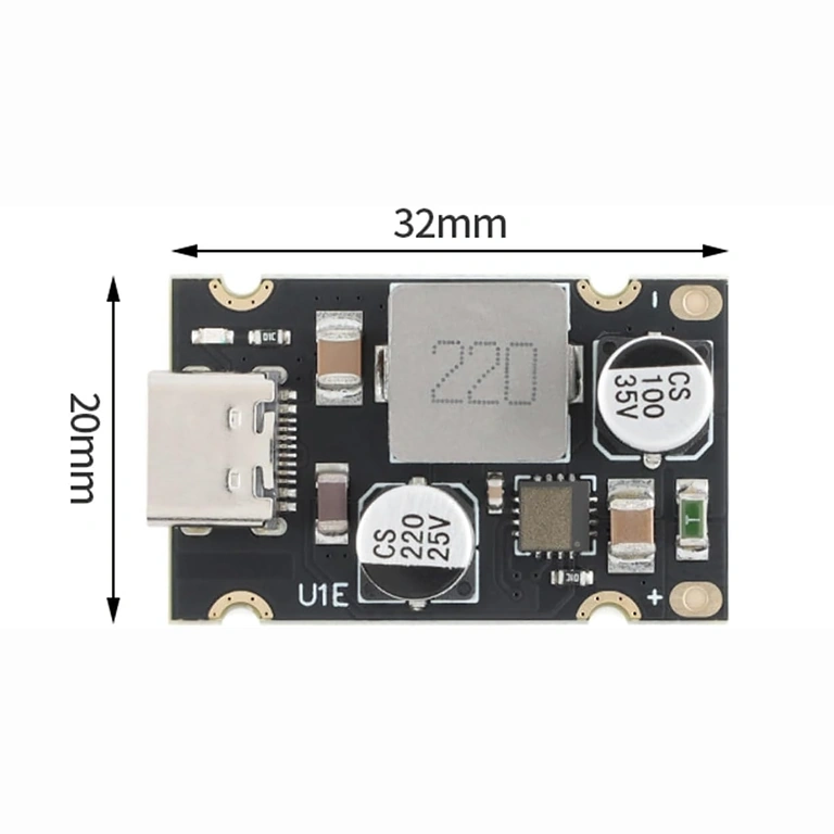 USB-C PD 65W modulio matmenys 20x20 mm