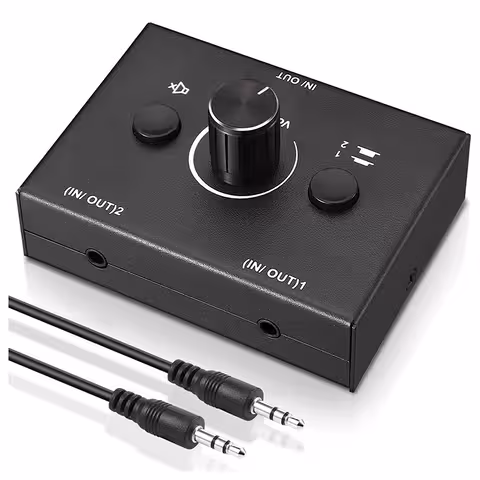 HiFi stereo garso jungiklis – garso šaltinių selector, signalų skirstytuvas RCA/Jack 3,5 mm