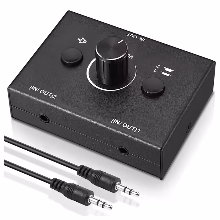 HiFi stereo garso jungiklis – garso šaltinių selector, signalų skirstytuvas RCA/Jack 3,5 mm