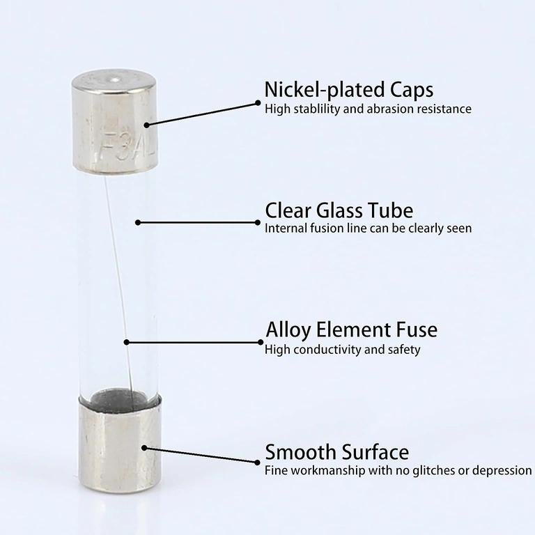 10A 5x20 mm metalinių galų detalė